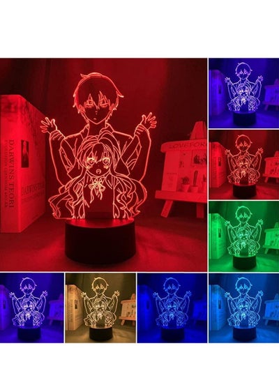 Multicolour 3D LED Illusion Lamp Night Light USB Anime Toradora Cartoon Manga Figure Aisaka Taiga Bedroom Decor Office Room RGB Brithday New Year Toy
