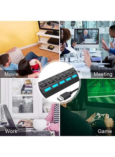منفذ USB HUB بـ 7 منافذ 2.0 عالي السرعة مع مفتاح تشغيل/إيقاف ومحول مصباح LED