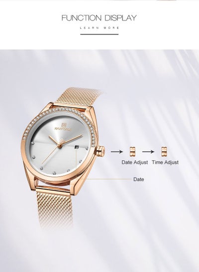 NAVIFORCE Luxury Fashion Simple Diamond Women Watch Stainless Steel Waterproof Wristwatches with Date NF5015