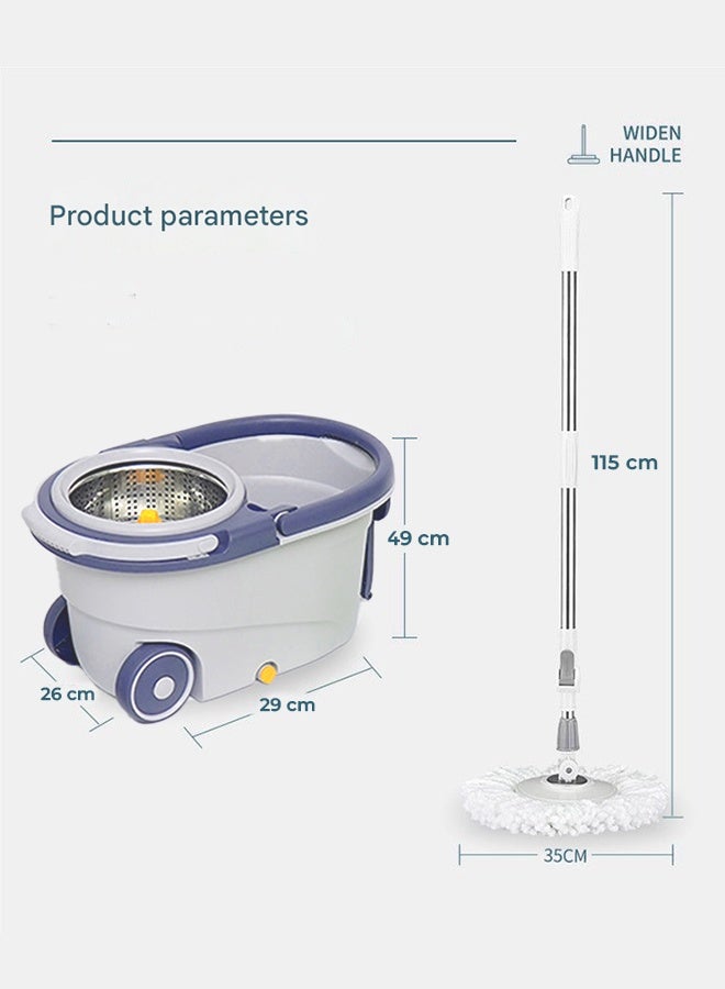 Spin Mop and Bucket Set with Detachable Spinning Bucket, Wheels, Stainless Steel Telescopic Handle and Reusable Microfiber Mop Heads, 6L Bucket for Effortless and Deep Floor Cleaning on All Surfaces