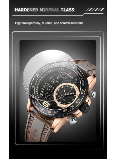 NAVIFORCE NF9199T للرجال موضة فاخرة من مادة TPU حزام ساعة كوارتز شاشة LCD مؤشر مضيء ساعة كوارتز مقاومة للماء