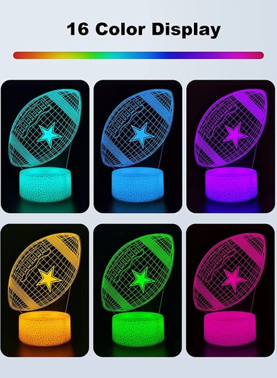 3D LED Night Light Lamp, baseball cap, Football Helmet, Basketball Flat Acrylic Optical Illusion Lighting Lamp with 16 Colors Touch Sensor with Remote Control, Sports Fan Nightlight Gift for Kids Boys