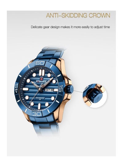 NAVIFORCE NF9198 Royal Blue Stainless Steel Analog Watch for Men - Rose Gold and Royal Blue