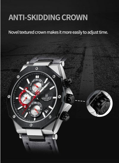 NAVIFORCE NF8028 ساعات كوارتز عصرية للرجال بحزام جلدي رياضي كرونوغراف ساعة معصم تاريخ تلقائي مقاوم للماء ساعات رجالية مضيئة
