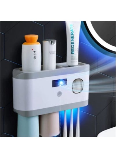 Wall Mounted Toothpaste Dispenser With UV Toothbrush Sterilizer Holder