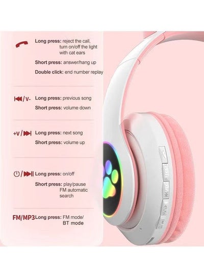 STN-28 Over Ear Music Headset Glowing Cat Ear Headphones Foldable Wireless BT5.0 Earphone (Purple)