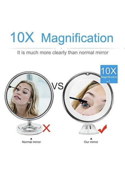 10X Magnifying Makeup Mirror With Lights, 3 Color Lighting, Bathroom Shower Mirror With Suction Cup 360 Degree Rotation, Portable, For Detailed Makeup, Close Skincare