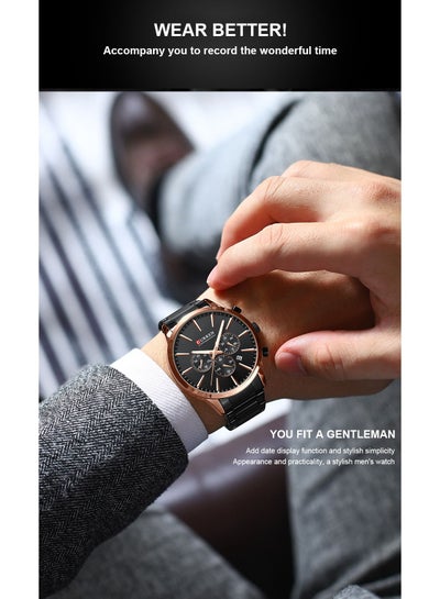 Curren 8435 Stylish Design Men's Watch, Luminous Display, Automatic Date Calendar, Luxury Wrist Watch - Black/Rose Gold