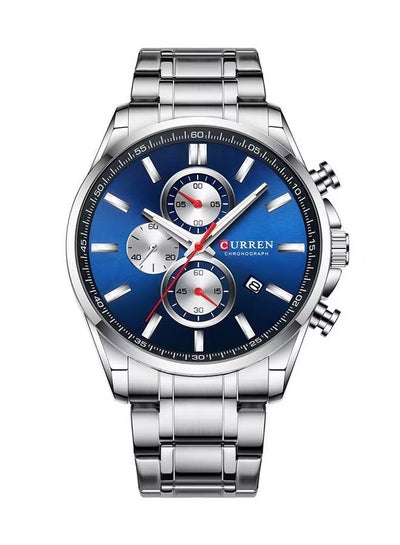 Curren 8368 Men's Water Resistant Leather Chronograph Quartz Watch - Silver/Blue