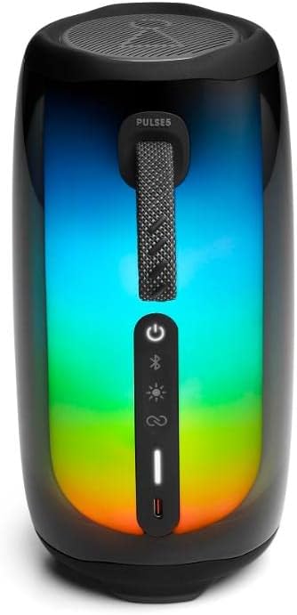 JBL Pulse 5 - مكبر صوت محمول بتقنية البلوتوث مع أضواء مبهرة وصوت احترافي أصلي، أسود