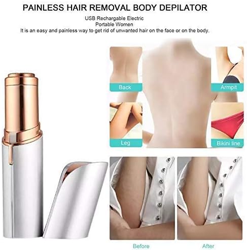 AABHA Women's Painless Face Hair Remover Epilator Machine for Upper Lip, Chin, Eyebrow, Neck, Leg (Color : White & Rose gold)