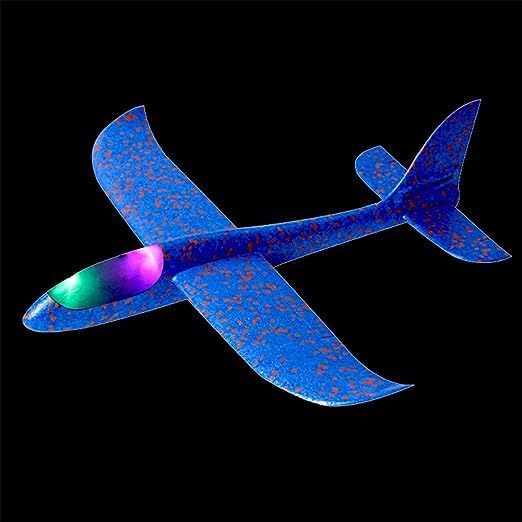 طائرات شراعية ECVV طائرة مزودة بضوء LED فلاش، مقاس 18.9 بوصة، وضع طيران رغوي، طائرة رمي، طائرة بهلوانية، لعبة رياضية خارجية، هدية للأطفال من عمر 3 إلى 7 سنوات، لون أزرق