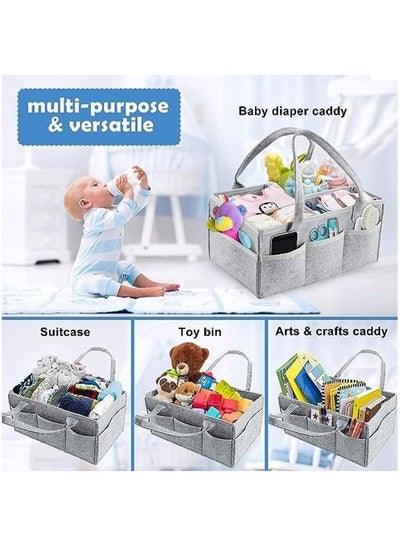 Mirfa Baby Diaper Caddy Organizer Tote Bag With Handle - Nursery Storage Bin for Changing Table | Portable Car Travel Organizer – Diaper Organiser (Grey)