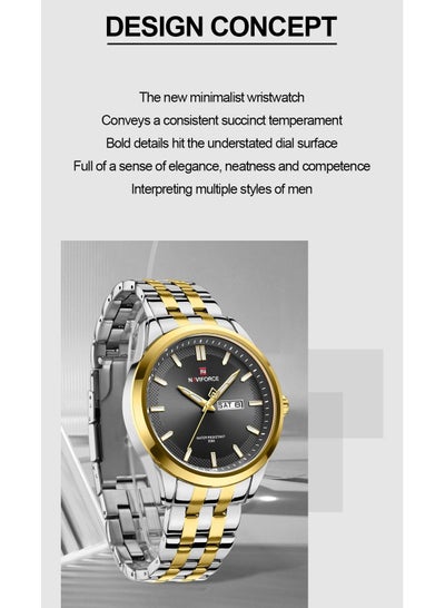 ساعة Naviforce NF9203 للرجال تصميم المدرسة القديمة كاجوال كلاسيكي للتاريخ اليومي كوارتز هدية للرجال