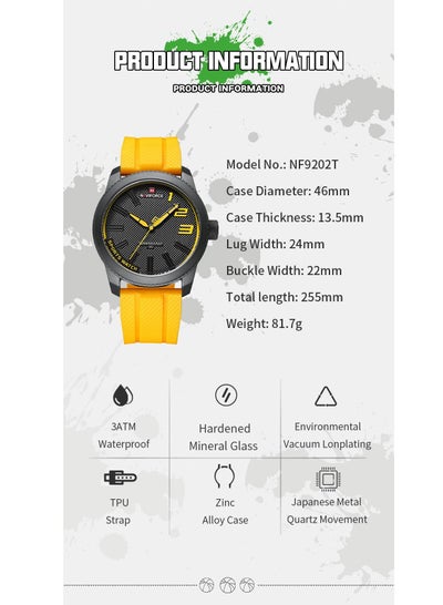 NAVIFORCE NF9202T سيليكون باند ساعة رياضية مقاومة للماء للرجال ساعة يد كوارتز عادية تصميم مقاوم للصدمات ساعة رجالية Relogio Masculino