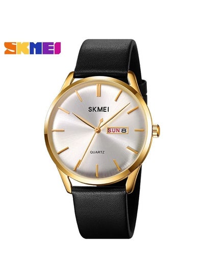 Men's 1991 Quartz Watch Leather Strap Waterproof Watch - Black