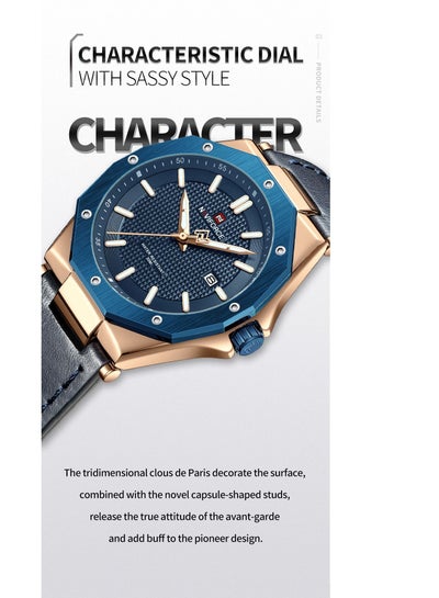 NAVIFORCE 9200 Men's Watch Fashion Casual Polygon 3ATM Waterproof Quartz Leather Clock