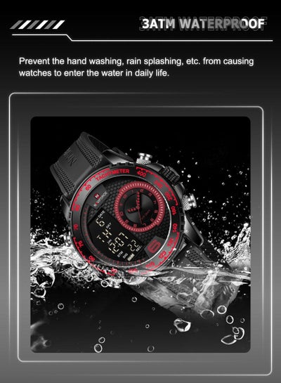 NAVIFORCE NF9199T للرجال موضة فاخرة من مادة TPU حزام ساعة كوارتز شاشة LCD مؤشر مضيء ساعة كوارتز مقاومة للماء
