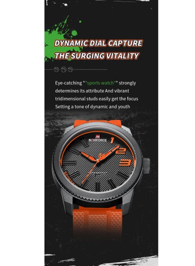 NAVIFORCE NF9202T سيليكون باند ساعة رياضية مقاومة للماء للرجال ساعة يد كوارتز عادية تصميم مقاوم للصدمات ساعة رجالية Relogio Masculino