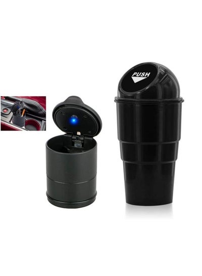 Auto Travel Ash Holder with Blue LED Indicator and Mini Trash Bin for Car