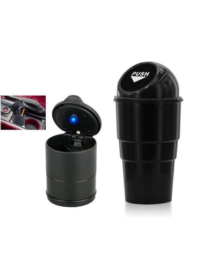 Auto Travel Ash Holder with Blue LED Indicator and Mini Trash Bin for Car