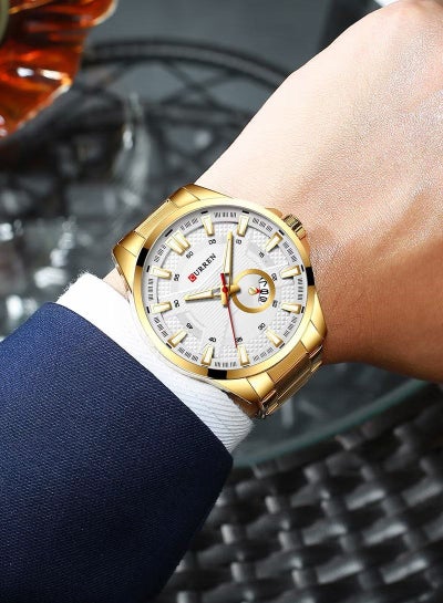 Men's 8372 Waterproof Stainless Steel Band With Calendar Quartz Watch - 46 mm