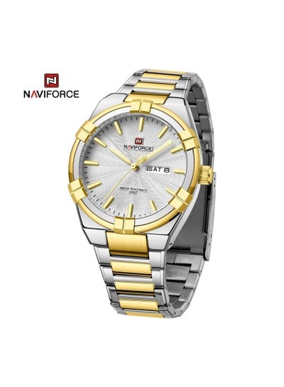 NAVIFORCE Watch for Men Waterproof 2023 Fashion Casual Steel Strap Watches Gold with Double Calendar Luminous hands Display Quzrtz Wristwatch NF9218