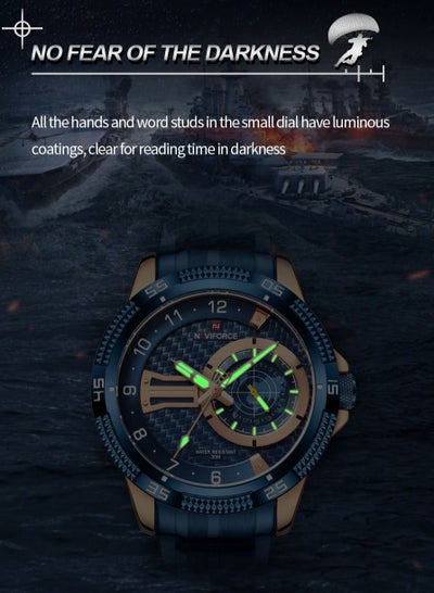 NAVIFORCE ساعات رجالية بسيطة موضة الفولاذ المقاوم للصدأ التقويم المزدوج عرض مقاوم للماء كوارتز ساعة اليد NF9206