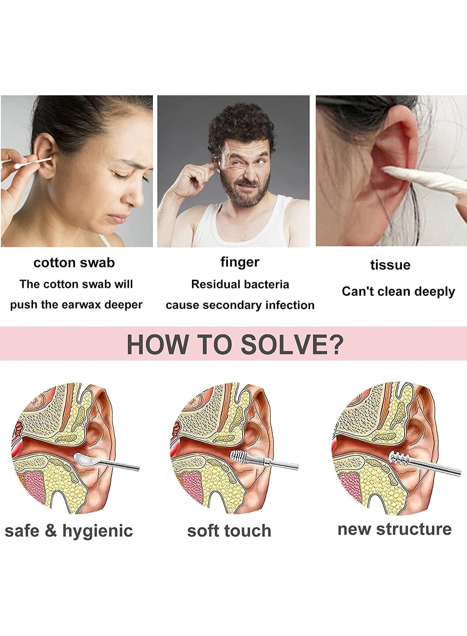Ear Wax Remover Kit Earwax Cleaner Tool Set 6-in-1 Ear Cleaner Reusable Ear Pick Tools Earwax Removal Kit with Storage Bag for Children & Adults