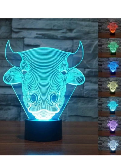 Multicolour 3D Novelty 3D Bull Cow 3D Night Light Table Desk Lamps Optical Illusion  16 Color Changing Lights with Remote