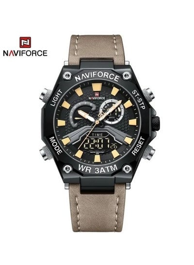 Naviforce Wristwatch Men's Sports Fashion Model NF9220 Leather Strap Waterproof System Analog + Digital
