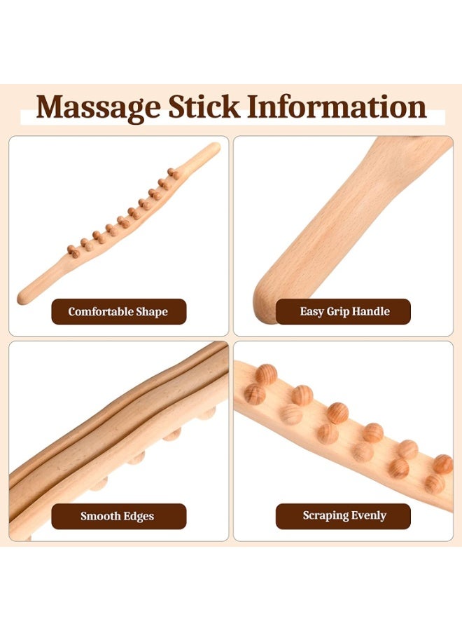 Wooden Stick Massager Therapy – Double Row 20 Beads Body Massager for Neck, Back & Legs, Muscle Soreness Relief, Lymphatic Drainage & Gua Sha Massage