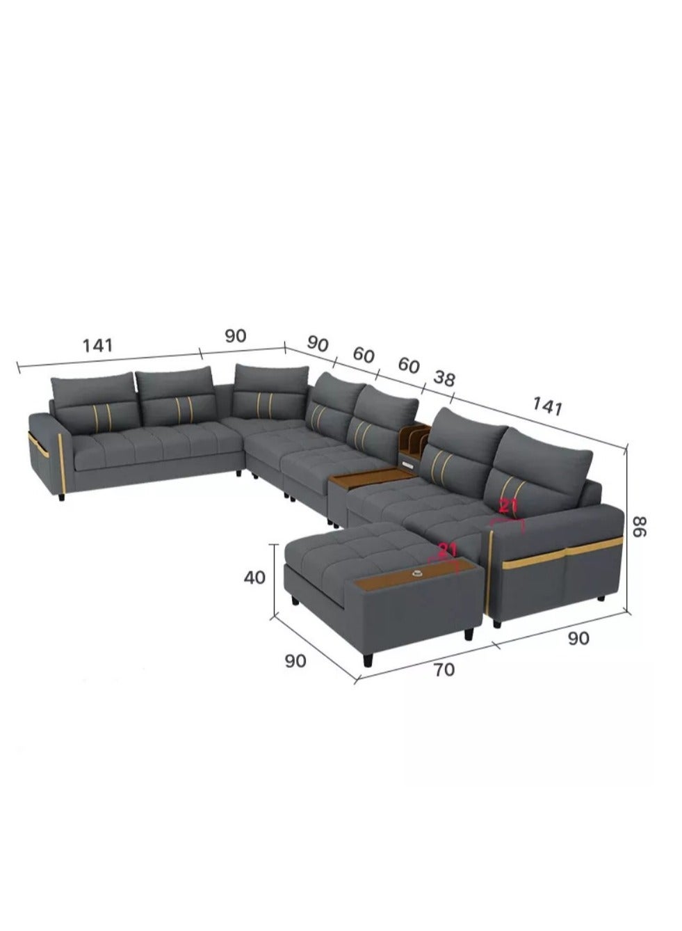 Modern Couch U Shaped Faux Leather Living Room Furniture Chaise Lounge Recliner Sectional L Shape Corner Sofa Set Beige 7 Seaters 389X231X86