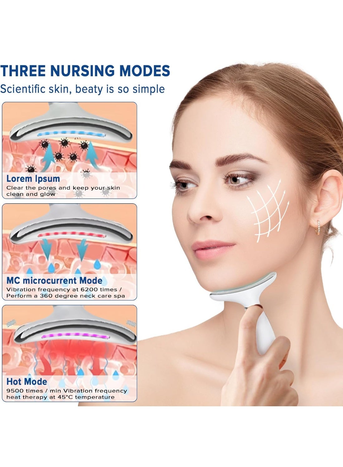 Eworld Neck Face Massager with 7 color modes LED Facial Massager with Heat 45±5°C, Microcurrent and Sonic Vibration for Anti-Aging, Wrinkle Reduction, Skin Firming & Neck Lifting