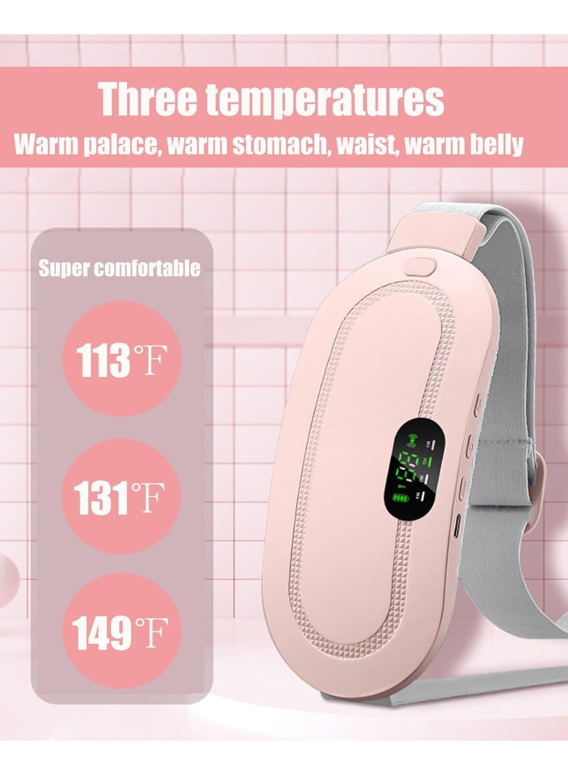 Eworld Portable Cordless Heating Pad for Period Cramps Relief, Rechargeable Electric Heat Belt with 3 Adjustable Heat Levels and 4 Vibration Modes, Perfect Gift for Women and Girls, Pink