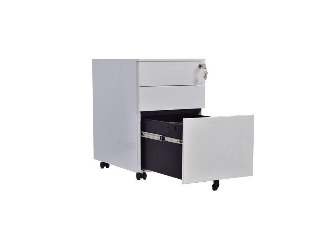 AMFAH 3-Drawer Rolling File Cabinet – Metal Mobile Pedestal with Lockable Wheels, Durable Welded Structure & Smooth Glide Rail for Home Office Storage (2+1 Design)| White