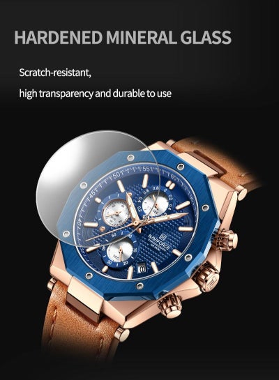NAVIFORCE NF8028 ساعات كوارتز عصرية للرجال بحزام جلدي رياضي كرونوغراف ساعة معصم تاريخ تلقائي مقاوم للماء ساعات رجالية مضيئة