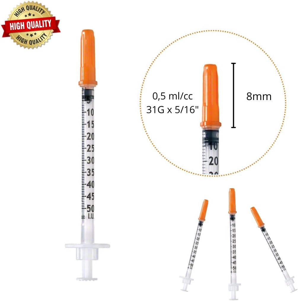 100 x 0.5ml/cc Plastic Tube 31G (0.25х 8mm) Multipurpose Measuring Tools, Individually Wrapped, Lab Accessories