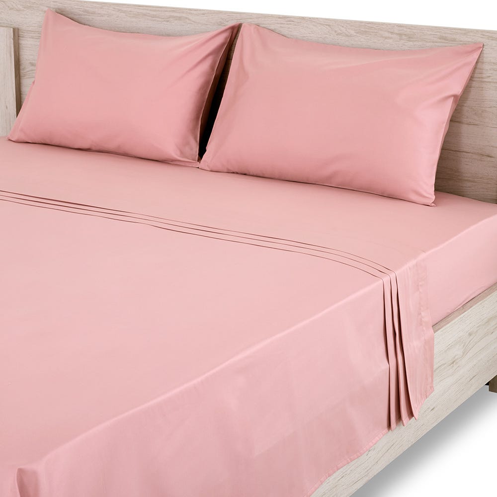 Comfy 3Pcs King Size Flat Cotton Bedsheet set - Light Pink