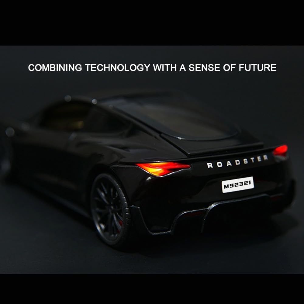EROCK 1/24 Diecast Roadster Model Car with Pull Back Function, Sound and Light, Alloy Metal Vehicles Roadster Toy Car Ideal Collectible for Kids Adults Enthusiasts, Great Birthday Gift (Black)