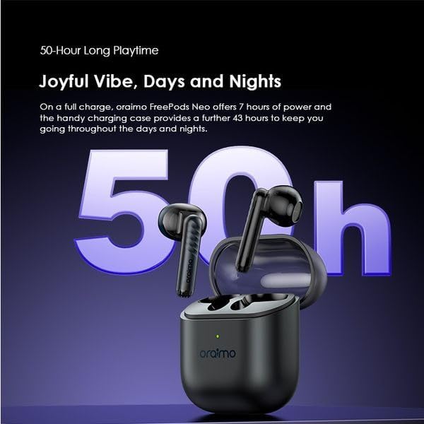 Oraimo FreePods Neo OTW-330S True Wireless Earbuds | 50H Battery, 6 Mics for Clear Calls, Bluetooth 5.3, IPX4 Waterproof, Deep Bass, Touch Controls (Mysterious Blue)