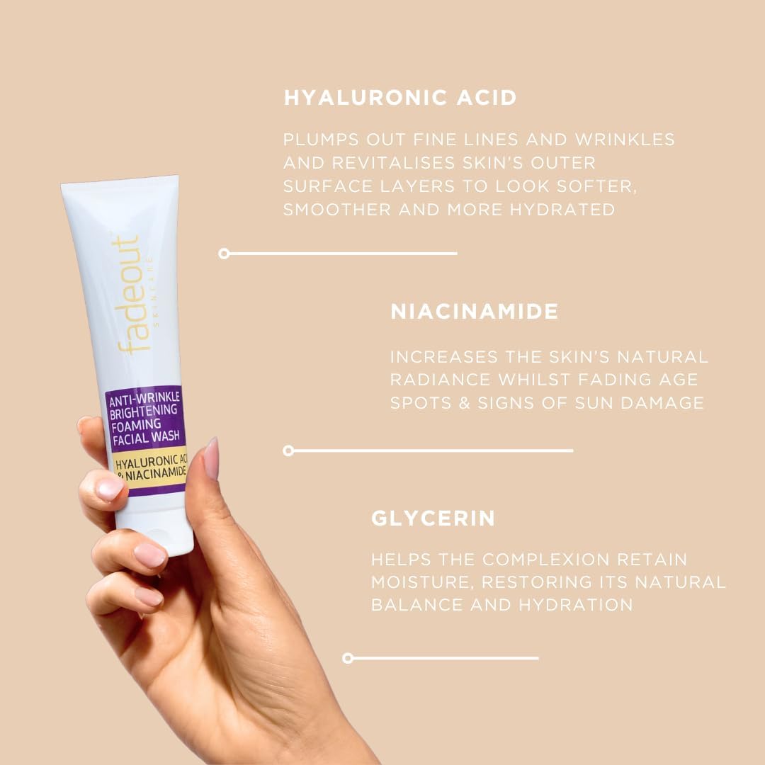 Fade Out Anti-Wrinkle Brightening Foaming Facial Wash with Hyaluronic Acid and Niacinamide