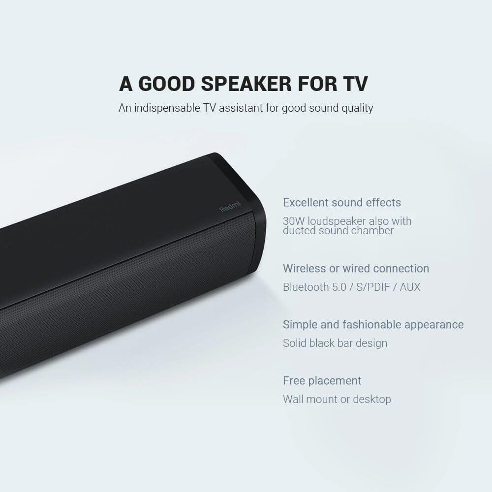 Xiaomi Redmi TV Soundbar Bluetooth Speaker Deep Bass 30W Speaker Wired & Wireless Connection Bluetooth 5.0 / SPDIF/AUX - Black