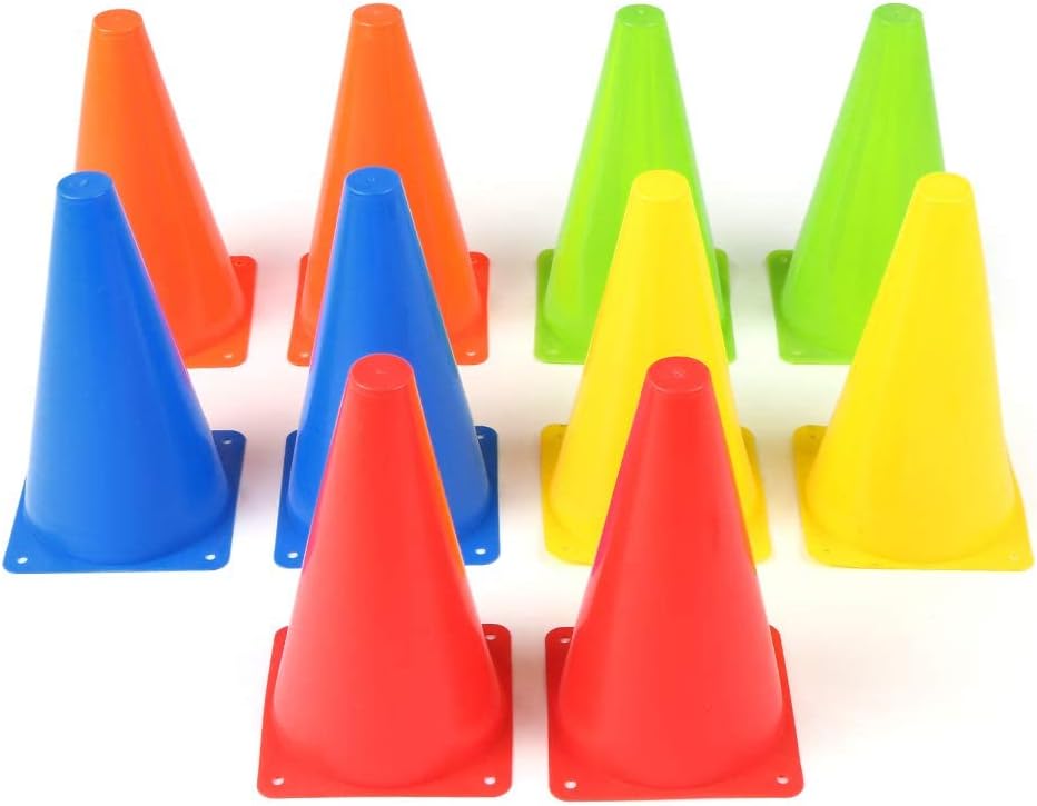 Fanryy Kid's Plastic Traffic Cones, 5 Colors - Pack of 10 (9in)