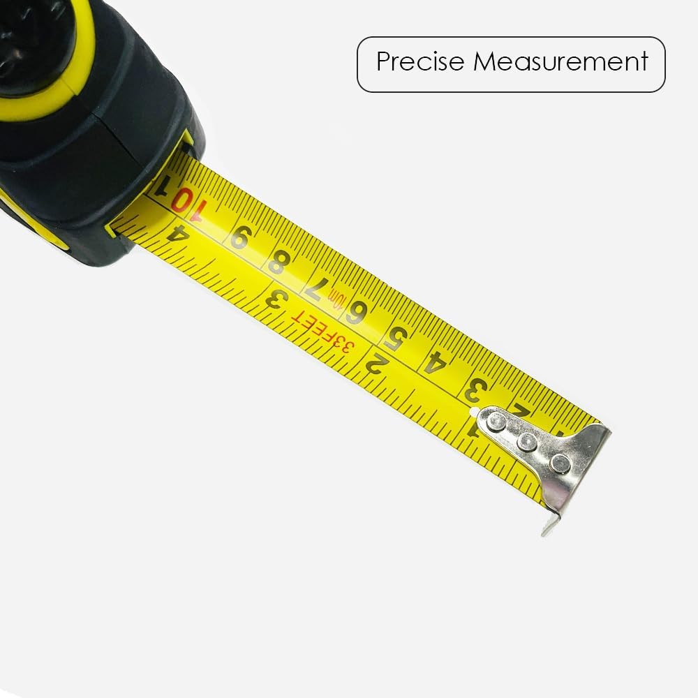 HUANAN by HEXAR Measuring Tape, 33-Foot/10 Meter, Self-Locking Retractable Steel Tape, Imperial/Metric Measurements, Professional Grade Tape