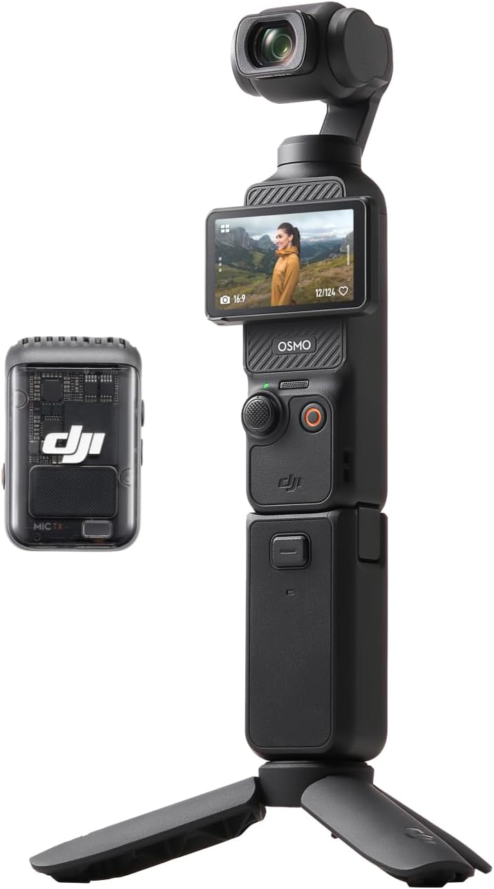 مجموعة DJI Osmo Pocket 3 Creator، كاميرا Vlogging مع مستشعر CMOS مقاس 1 بوصة وفيديو بدقة 4K/120 إطارًا في الثانية، وتثبيت ثلاثي المحاور، وتتبع الوجه/الأشياء، وميكروفون متضمن لصوت واضح، إصدار الإمارات العربية المتحدة مع دعم الضمان الرسمي