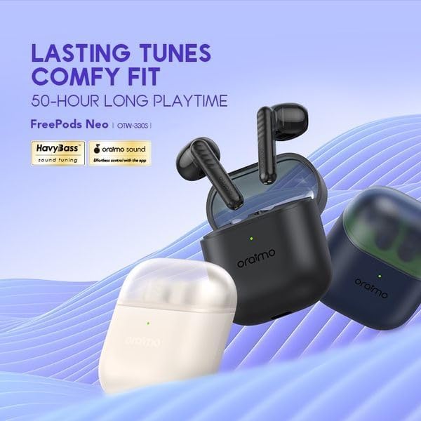 Oraimo FreePods Neo OTW-330S True Wireless Earbuds | 50H Battery, 6 Mics for Clear Calls, Bluetooth 5.3, IPX4 Waterproof, Deep Bass, Touch Controls (Mysterious Blue)