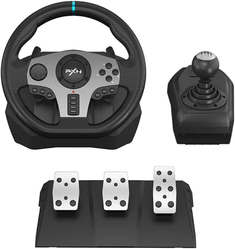 PXN PC V9 Universal Usb Car Sim 270/900 Degree Race Steering Wheel with 3- Pedals And Shifter Bundle [video game]