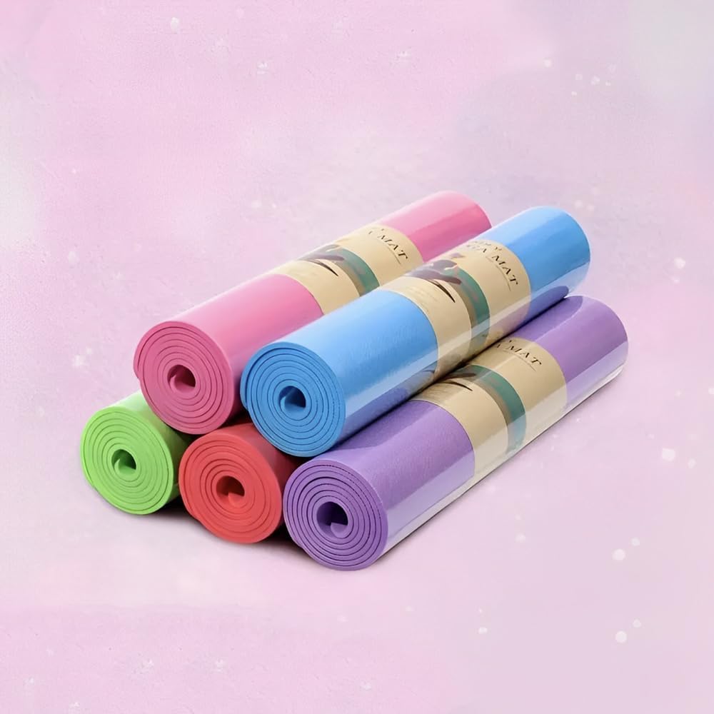 Yoga Mat with Nylon Strap 4mm Thick EVA Latex Free Mat for Men & Women 61x173cm - Non-Slip Exercise Mat for Home Yoga, Pilates, Stretching, Floor & Fitness Workouts - PURPLE
