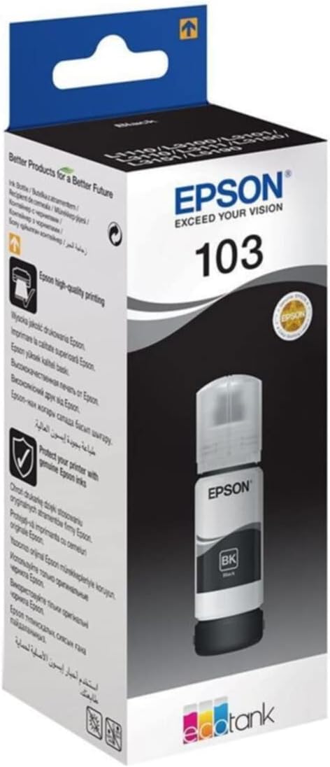 Epson 103 Ecotank Ink Bottle, Black Ink For Printer Refill, 65ml